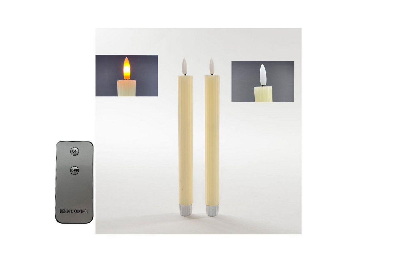 Coen Bakker Deco BV LED-Kerze Ribbel (Set, 3-tlg), 2 Stück Stabkerzen elfenbein Fernbedienung 23cm 3D Flamme von Coen Bakker Deco BV