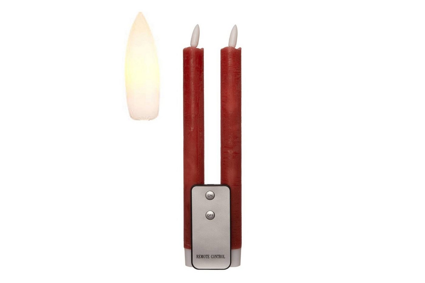 Coen Bakker Deco BV LED-Kerze Wax Candles (Set, 3-tlg), Stabkerzen 2 Stück burgund rot 3D Flamme Fernbedienung 23cm von Coen Bakker Deco BV