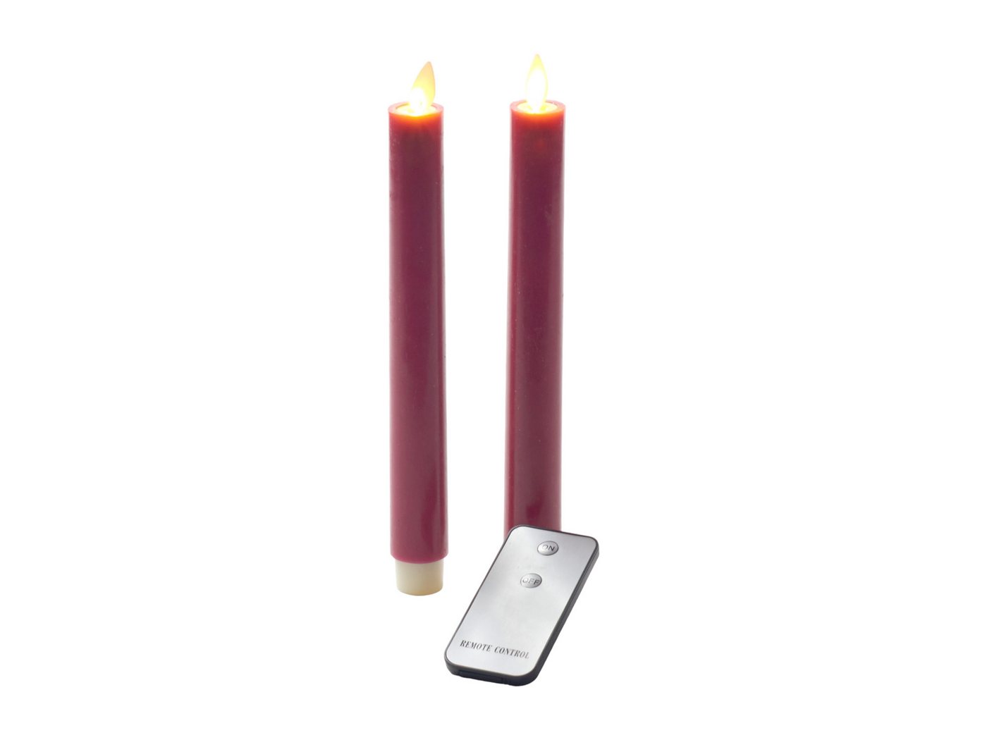 Coen Bakker Deco BV LED-Kerze Wax Candles (Set, 3-tlg), Stabkerzen rot 2 Stück bewegliche Flamme Fernbedienung von Coen Bakker Deco BV