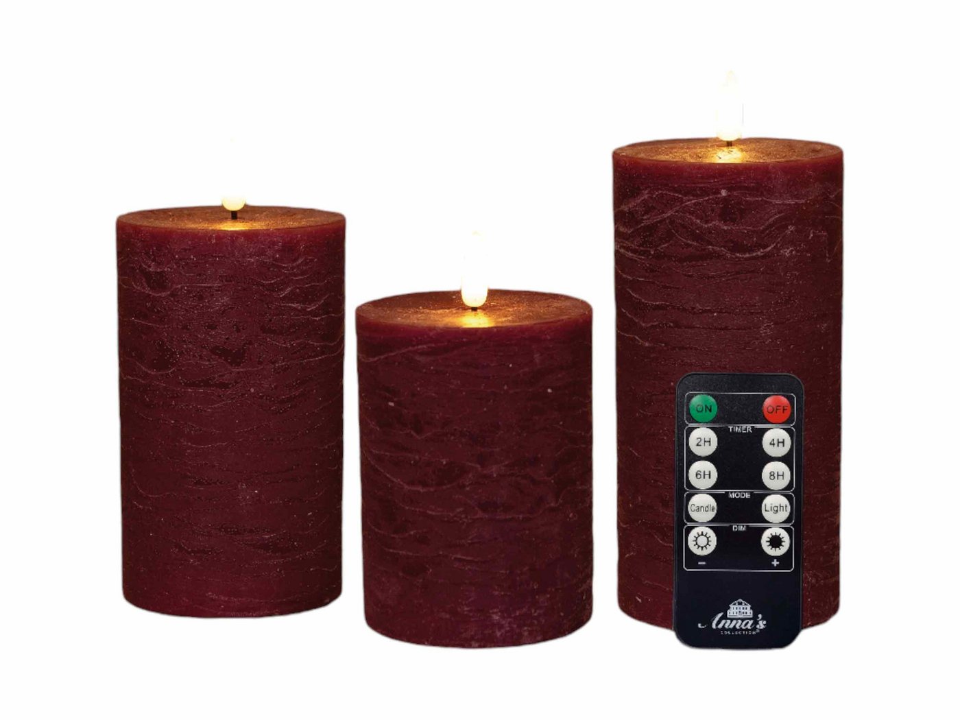 Coen Bakker Deco BV LED-Kerze Wax Candles (Set, 4-tlg), Stumpenkerzen 3-er Set Fernbedienung burgund rot von Coen Bakker Deco BV