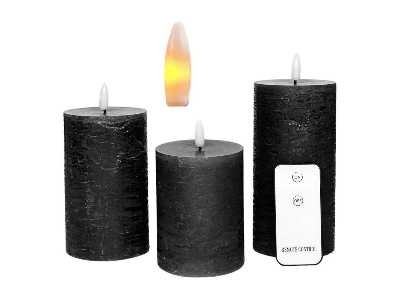 Coen Bakker Deco BV LED-Kerze Wax Candles (Set, 4-tlg), Stumpenkerzen 3-er Set Fernbedienung schwarz von Coen Bakker Deco BV