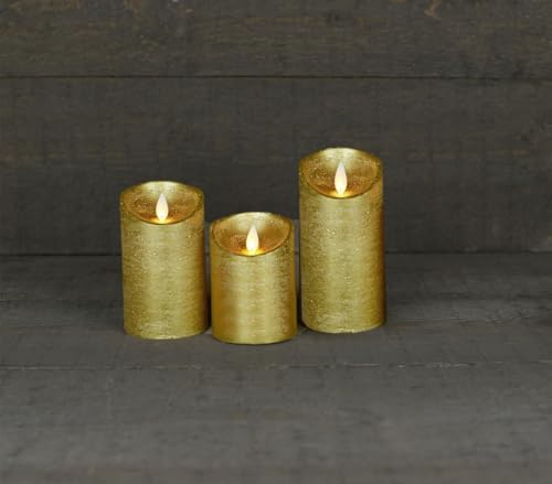 Coen Bakker 3er Set Kerze LED Echtwachskerze 10 cm + 12,5 cm + 15 cm Kerze Ø 7,5 cm viele Farben mit Timer flackender Docht Wachskerze Kerzen, Farbe:Gold von Coen Bakker