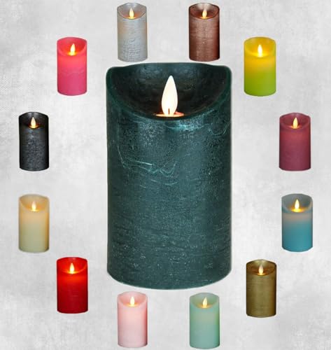 LED Echtwachskerze realistische Kerze viele Farben mit Timer flackender Docht Wachskerze Kerzen Batterie, Farbe:Antik Grün, Größe:12.5 cm von Coen Bakker