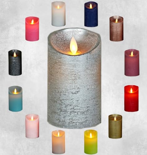 LED Echtwachskerze - Silber Rustik - D7,5cm / H12,50cm - mit Wackelflamme - Batteriebetrieben - Timerfunktion - Weihnachtsdeko LED Echtwachskerze - Silber Rustik - D7,5cm / H12,50cm - mit Wackelflamme - Batteriebetrieben - Timerfunktion - Weihnachtsdeko von Coen Bakker
