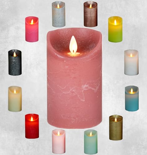 LED Echtwachskerze realistische Kerze viele Farben mit Timer flackender Docht Wachskerze Kerzen Batterie, Farbe:Antik Rosa, Größe:12.5 cm von Coen Bakker