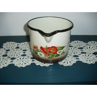 Vintage Auflaufform - Schokoladentopf Ausgießer Emailliertes Blech Mohnblumen von Coeurenbrocetcie