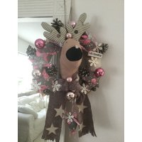 Türkranz Elch Wanddeko Rosé Weiß Zimt Braun Tilda Weihnacht Weihnachtsdekoration Rudolf Reindeer von CoeursDeCaschel