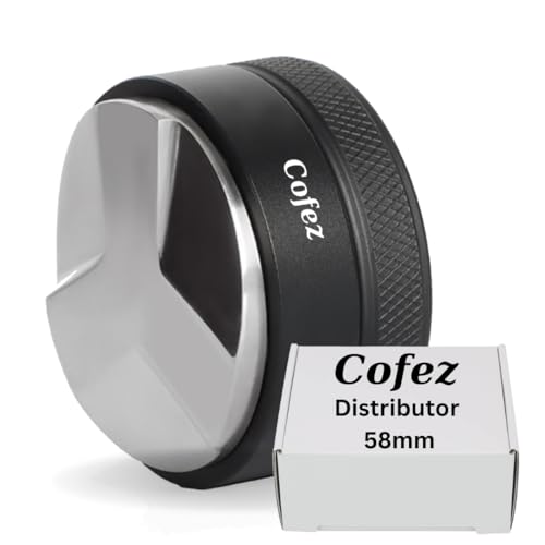 Cofez Distributor 58mm Kaffee Verteiler - Espresso Leveler aus Edelstahl mit Alu Griff - Barista Zubehör für Siebträger Kaffeemaschine - Höhenverstellbar 3 Leaf Kaffeeverteiler von Cofez