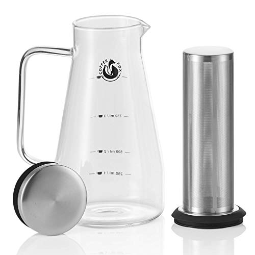Coffee Fox® Kaffeezubereiter – Cold Brew Kaffee-Kanne; Kaffeebereiter, Pour Over & Kaffee-Karaffe mit Dauerfilter aus Edelstahl – Perfekte Kaffeezubereitung für aromatischen Genuss (XL mit Griff) von Coffee Fox