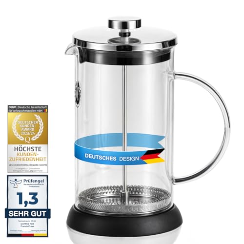Coffee Fox French Press aus Glas Kaffeezubereiter Pressfilterkanne 1 Liter Kaffeebereiter Spülmaschinenfest von Coffee Fox