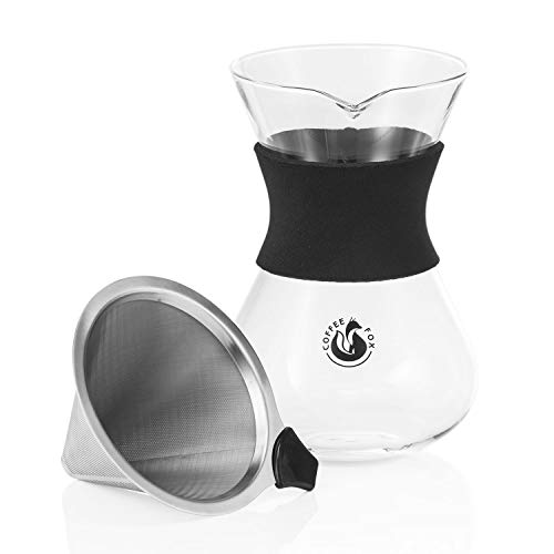 Pour Over Kaffeebereiter mit Dauerfilter aus Edelstahl Kaffee-Zubereiter und Kaffeekanne 650ml von Coffee Fox