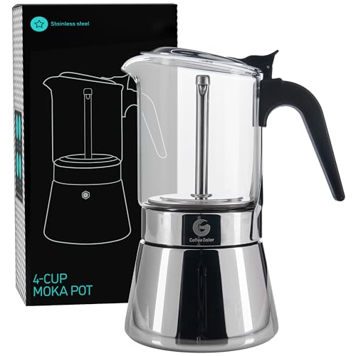 Coffee Gator Espressokocher Herdplatte 4 Tassen - 200 ML Edelstahl Moka-Kanne für Kräftigen Kaffee Nach Italienischer Art, Geeignet für Gas und Keramikherde von Coffee Gator