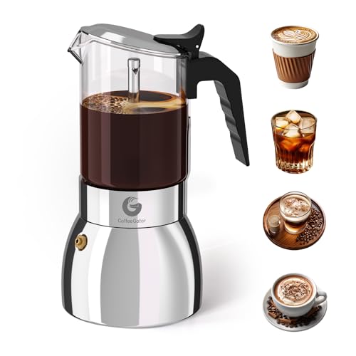 Coffee Gator Espressokocher Herdplatte 9 Tassen - 450 ML Edelstahl Moka-Kanne für Kräftigen Kaffee Nach Italienischer Art, Geeignet für Gas und Keramikherde von Coffee Gator