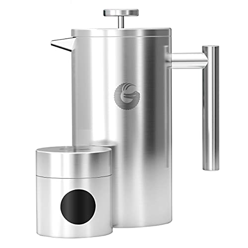 Coffee Gator French Press Kaffeebereiter - Thermo-Kaffeekanne aus Edelstahl für länger heißen Kaffee - 1 Liter – edelstahl - Inkl. Reise-Kaffeedose von Coffee Gator