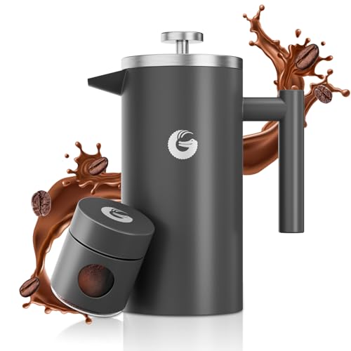 Coffee Gator French Press Kaffeemaschine 1 Liter plus Travel Jar Kanister, Doppelwandig Isoliert Edelstahl Kaffeebereiter, Tragbare Heiße Kalte Brühe Teekanne für Haus Büro Küche Camping Outdoor von Coffee Gator