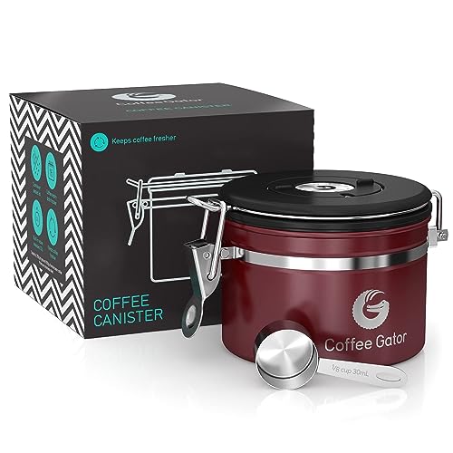 Coffee Gator Kaffeedose Edelstahl, Luftdicht Vorratsdose mit Deckel, Datum Tracker, CO2-Freigabeventil, Messlöffel, für Kaffeebohnen, Kaffeepulver, Nüsse, Tee, Zucker, Mehl Coffee Gator Kaffeedose Edelstahl, Luftdicht Vorratsdose mit Deckel, Datum Tracker, CO2-Freigabeventil, Messlöffel, für Kaffeebohnen, Kaffeepulver, Nüsse, Tee, Zucker, Mehl von Coffee Gator