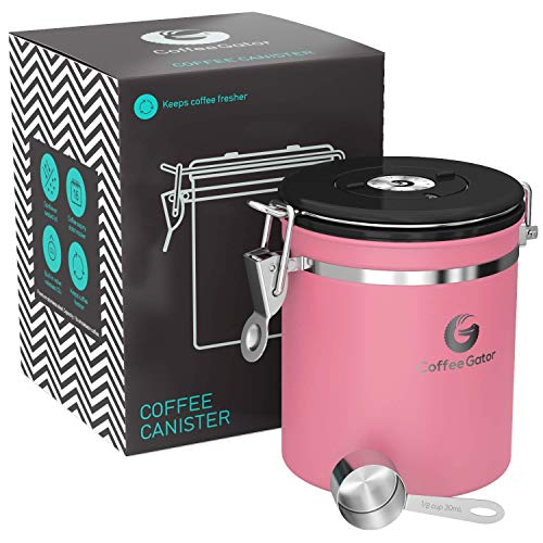 Coffee Gator-Edelstahl-Kaffeedose – Hält gemahlener Kaffee und Bohnen länger frisch – Behälter mit Datumsverfolgung, CO2-Freigabeventil und Messlöffel - Mittel - Rosa von Coffee Gator