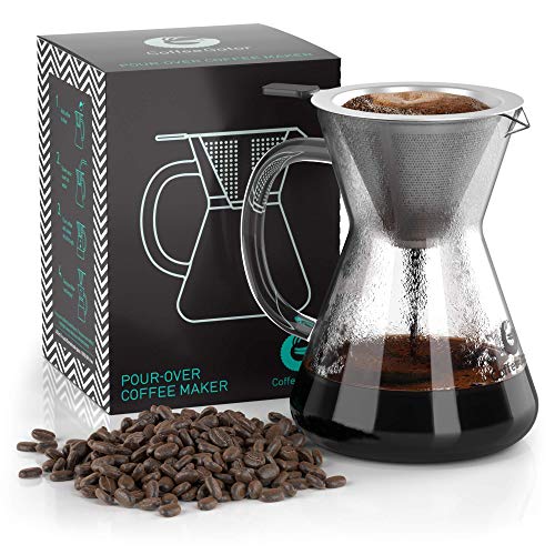 Coffee Gator Kaffeebereiter (400 ml) - Pour Over Kaffeebrüher für Filterkaffee - Glas Kaffeekanne mit Filter aus Edelstahl - Kaffee Zubehör für 5-6 Tassen von Coffee Gator
