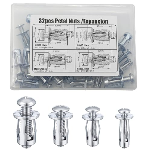 Coffee Life Plus®32 Stück Expansion Screw Petal Nuts,Jack Nuts,M4,M5,M6,M8Dünne Befestigungen Dübel,Hohl-Befestigungsmaterial Screws Assembly (Gemischt（32pcs）) von Coffee Life Plus