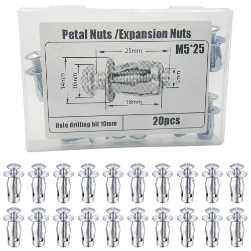 Coffee Life Plus®20 Stück Expansion Screw Petal Nuts,Jack Nuts,M4,M5,M6,M8Dünne Befestigungen Dübel,Hohl-Befestigungsmaterial Screws Assembly (M5*25MM(20PCS)) von Coffee Life Plus
