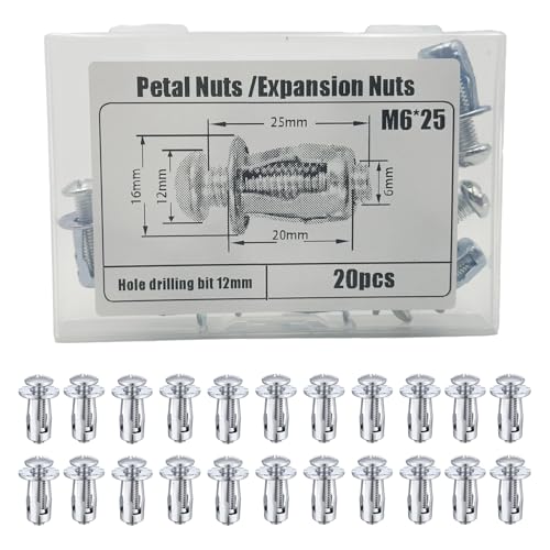 Coffee Life Plus®20 Stück Expansion Screw Petal Nuts,Jack Nuts,M4,M5,M6,M8Dünne Befestigungen Dübel,Hohl-Befestigungsmaterial Screws Assembly (M6*25MM(20PCS)) von Coffee Life Plus
