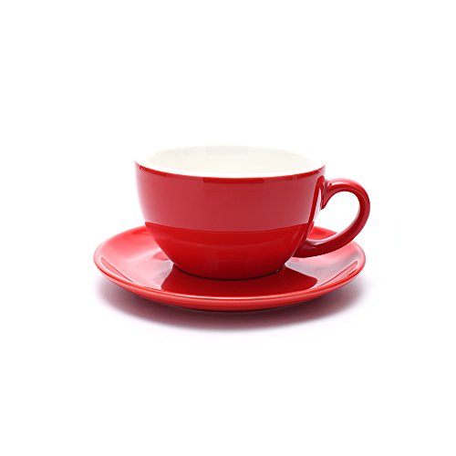 Coffeezone Americano Tasse und Untertasse, 3 Kapazitäten zur Auswahl, Latte Art Cappuccino für Café und Barista, Rot glänzend, 240 ml von Coffeezone