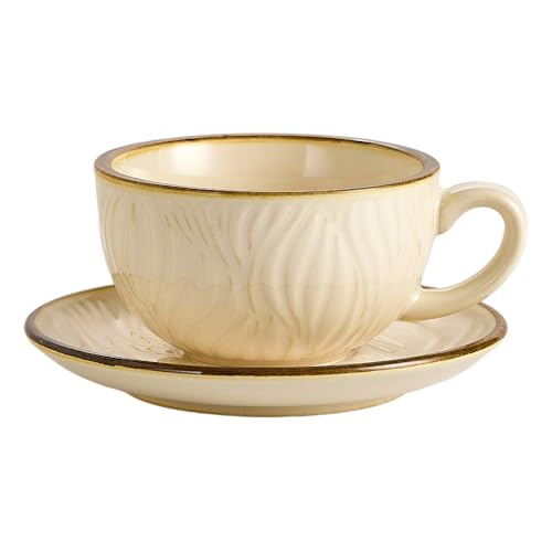 Coffeezone Cappuccino-Barista-Tasse mit Untertasse, Keramik, Vintage-Design, 340 ml, Beige Coffeezone Cappuccino-Barista-Tasse mit Untertasse, Keramik, Vintage-Design, 340 ml, Beige von Coffeezone