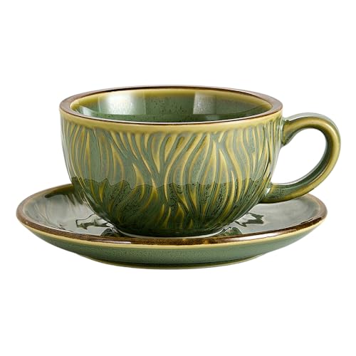 Coffeezone Cappuccino-Barista-Tasse mit Untertasse, Keramik, Vintage-Design, 340 ml, Wellengrün Coffeezone Cappuccino-Barista-Tasse mit Untertasse, Keramik, Vintage-Design, 340 ml, Wellengrün von Coffeezone