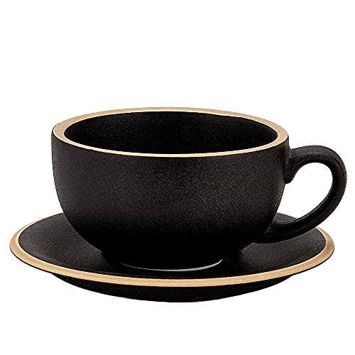 Coffeezone Cappuccino-Barista-Tasse mit Untertasse, Keramik, 340 ml, Vintage-Design, raues Schwarz von Coffeezone