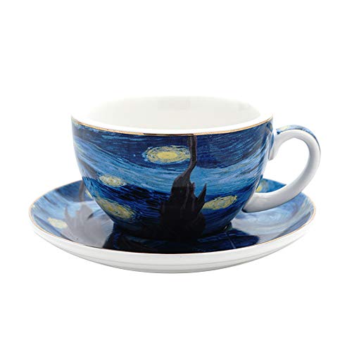 Coffeezone Vincent Van Gogh Art The Starry Night Porzellan Cappuccino Kaffeetasse Untertasse (Cappuccino 213 ml) von Coffeezone