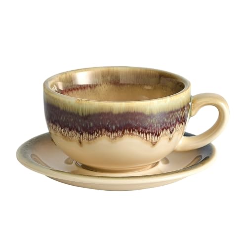 Coffeezone Vintage Design Latte Art Cappuccino Barista Tasse mit Untertasse aus Keramik, 340 ml, Braun von Coffeezone