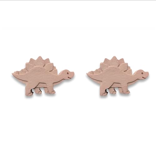 Coffelli Möbelknöpfe Kinderzimmer (2 pack Stegosaurus, Stachel Dino) Holz Tierknäufe für kommode oder als Kindergarderobe, aus Buchenholz von Coffelli