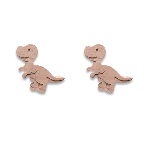 Coffelli Möbelknöpfe Kinderzimmer (2 pack Tyrannosaurus Rex, Dino) Holz Tierknäufe für kommode oder als Kindergarderobe, aus Buchenholz von Coffelli