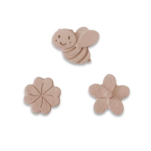 Coffelli Möbelknöpfe Kinderzimmer (Blumen, 3 pack) Holz Tierknäufe für kommode oder als Kindergarderobe, aus Buchenholz von Coffelli