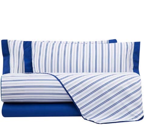 Cogal Designer Bettwäsche, Shake Uni/gestreift, 100% Baumwolle, Made in Italy (Marineblau, 155 x 220 cm) von Cogal