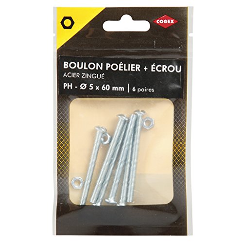 Cogex 85218 Bolzen mit Überwurfmutter, grau, 5 x 60 mm, 6-teiliges Set von Cogex