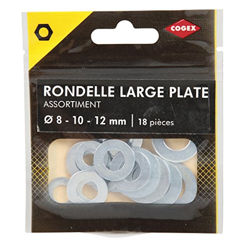 Cogex 85220 Unterlegscheibe Large Plate, grau, Ø 8 – 10 – 12 mm, 18-teiliges Set von Cogex