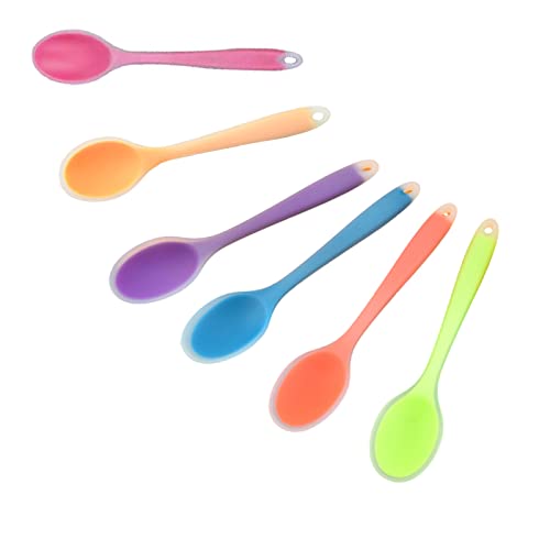 6 StüCk Mehrfarbige Silikon LöFfel SilikonlöFfelel ServierlöFfel RüHrlöFfel Kochen Silikon ServierlöFfel Zum Kochen FüR KüChe Backen RüHren Mischen Werkzeuge (Rot, GrüN, Gelb, Blau, Orange, Lila) von Cohentbliss