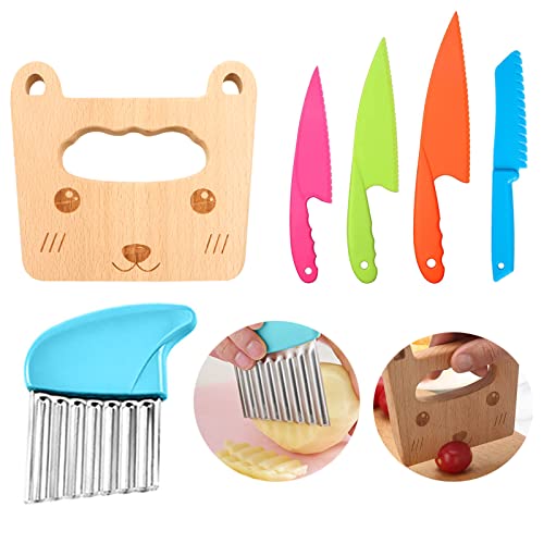 6 Stück küchenutensilien für kinder,kinder schneidemesser Set,Kinderküchenmesser Set,Inklusive Kartoffelmesser, Flachmesser, Kochmesser in Drei Farben, Holzmesser zum Schneiden von Gemüse, Obst von Cohentbliss