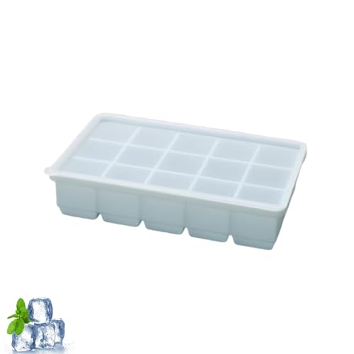 Eiswürfelform Silikon Eiswürfelbehälter mit Deckel 15 Fach Große Quadratische Eiswürfelbox Ice Cube Tray Einfach Herauszunehmen für Babybrei Cocktail Whiskey Kaffee von Cohentbliss