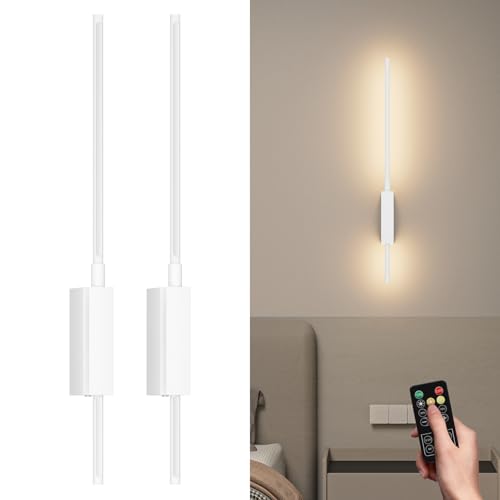 Coinmit 2 Stück 6000mAh Akku Wandleuchte,70CM Weiß Kabellose Wandleuchte mit Fernbedienung,LED 3000K-6000K Dimmbare Touch Wandleuchten,Wandleuchte für Innen [Energieklasse G] von Coinmit