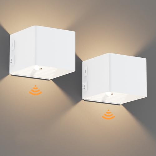 Coinmit 2 Stück Akku Wandleuchte mit Bewegungssensor, 3000K Kabellose Wandlampe mit USB, 5500mAh Aufladbare Wandleuchte für Innen, Schlafzimmer, Wohnzimmer, usw. Weiß von Coinmit