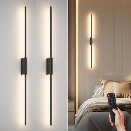 Coinmit 2 Stück LED Innen-Wandleuchte mit Akku, Touch, Fernbedienung mit Timer & Schalter 100cm 9W, dimmbare Wandlampe für Wohnzimmer, Schlafzimmer und Flur [Energieklasse E] Schwarz von Coinmit