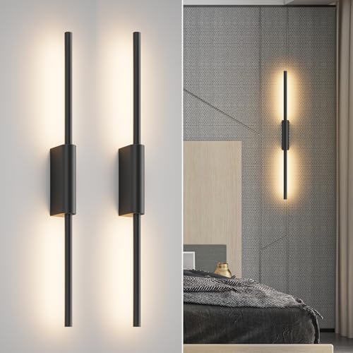 Coinmit 2 Stück LED Innen-Wandleuchte mit Akku Schwarz, Touch, Fernbedienung mit Timer & Schalter 60cm 7W, dimmbare batteriebetriebene Wandlampe für Wohnzimmer, Schlafzimmer und Flur von Coinmit
