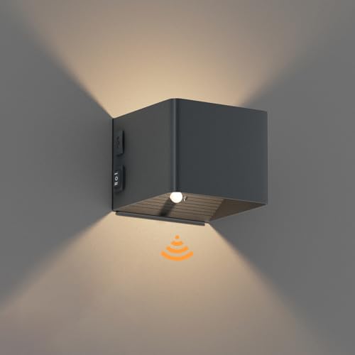 Coinmit LED Akku Wandleuchte mit Bewegungssensor, 3000K Kabellose Wandlampe mit USB, 5500mAh Aufladbare Wandleuchte für Innen, Treppenhaus, Arbeitszimmer, etc. anthrazit von Coinmit