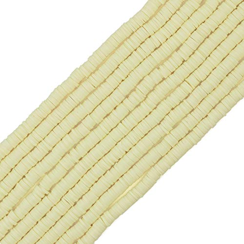 Vinyl Heishi Perlen Umweltfreundlich Handgemachte Polymer-Ton-Abstandshalter 6 mm Scheibe Flache Perlen für Surfer-Chocker-Halsketten, 3400 Stück (RT-Light Yellow-6) von Coiris