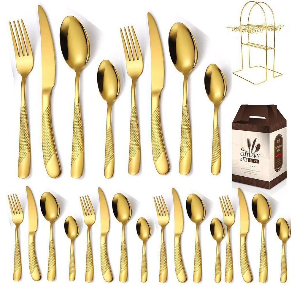 Coisini Besteck-Set 24-Teiliges Luxus Gehämmertes Edelstahl Besteck set für 6 Personen (24-tlg), 6 Personen, Edelstahl von Coisini