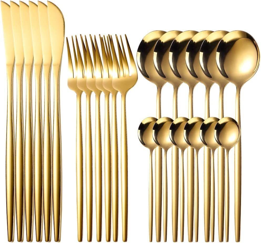 Coisini Besteck-Set 24tlg.Edelstahl Tafelbesteck Set für 6 Personen Gold Spülmaschinenfest (24-tlg), 6 Personen, Edelstahl von Coisini