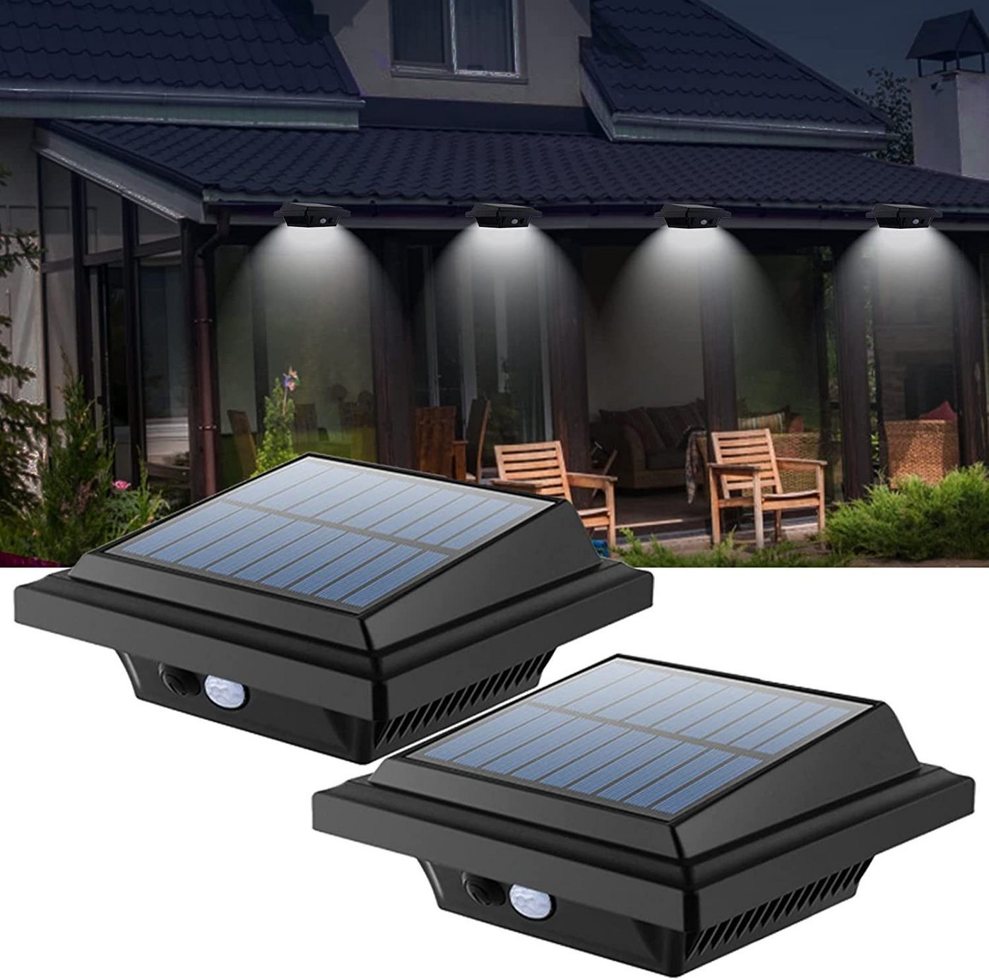 Coisini LED Dachrinnenleuchte 2Stück 40LEDs Dachrinnen Solarleuchten Wegeleuchte für Haus, Zaun, Lichtsensor von Coisini