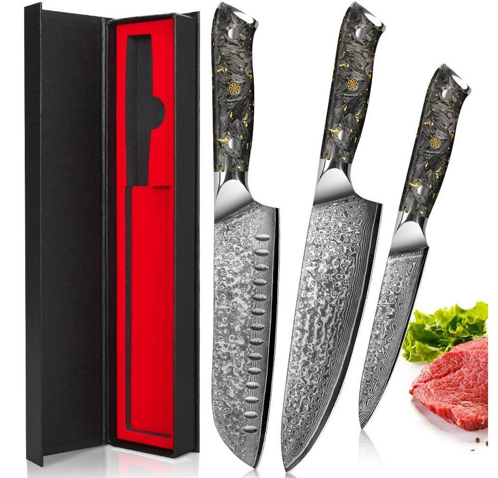 Coisini Messer-Set 3er Damast Messerset von 12.5cm bis 20cm VG10 Damaststahl Küchenmesser (3-tlg) von Coisini